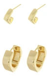 Nordstrom Rack Pack Of 2 Square Huggie Hoop Earrings In Gold