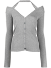 BLUMARINE HALTERNECK RIBBED-KNIT CARDIGAN