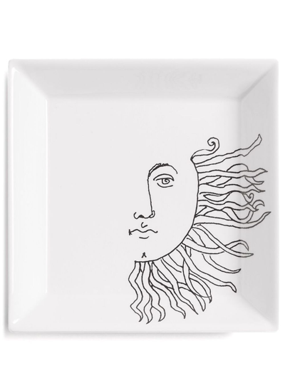 Fornasetti Solitario Square-shape Plate In White