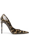 Dolce & Gabbana Lollo Shiny Leo-print Calf Leather Dcollet In Brown