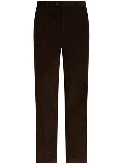 Etro Floral-stripe Corduroy Trousers In Brown