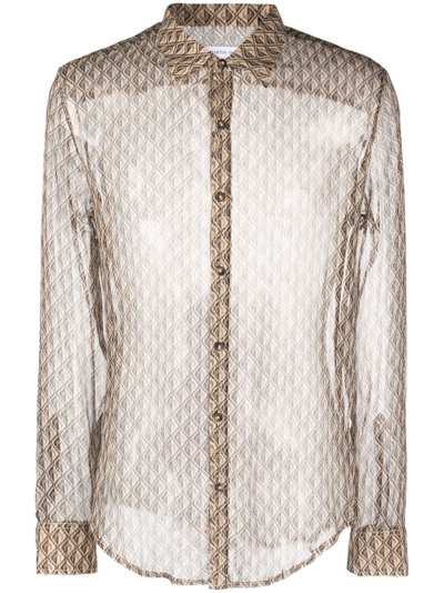 Marine Serre Moon Diamant Silk Shirt In Neutrals