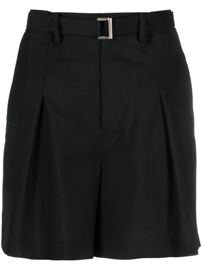 Sacai Pleated Belted Shorts In Black