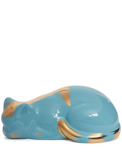 Fornasetti Striato Cat-shaped Decoration In Blue