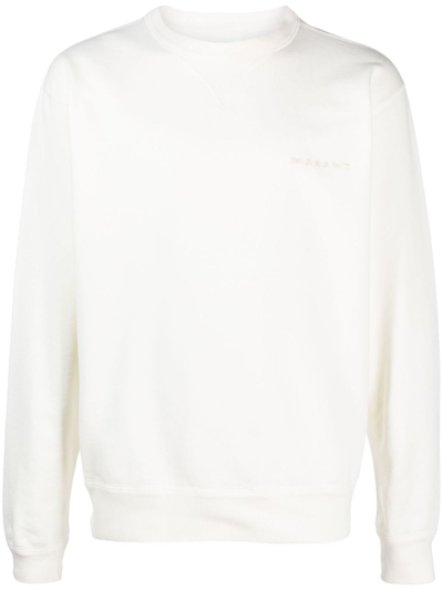 Marant Logo-embroidered Cotton Sweatshirt In White