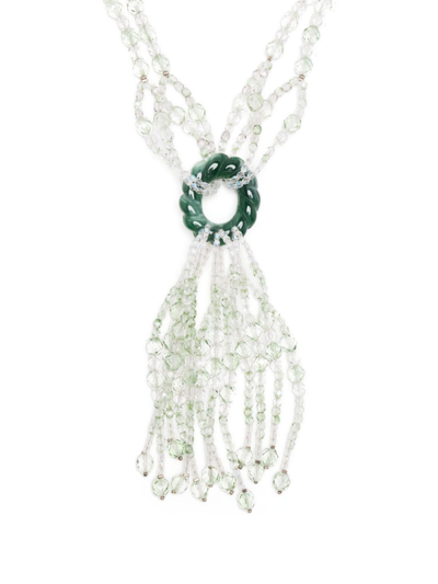 Emporio Armani Bead-embellished Fringed Necklace In Green