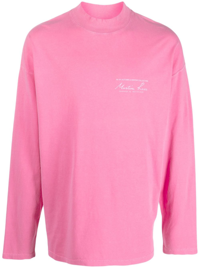 Martine Rose Logo-print Long-sleeved T-shirt In Pink