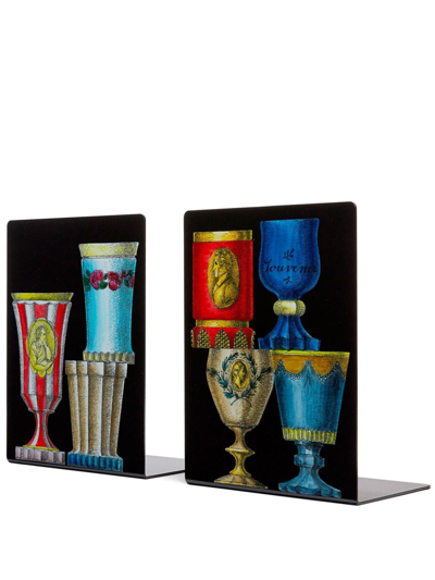 Fornasetti Bicchieri Di Boemia Graphic-print Bookends In Ner