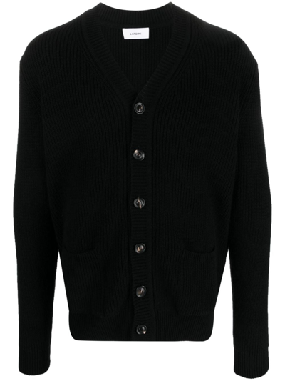 Lardini Ribbed-knit Button-up Cardigan In Black