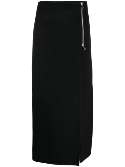 P.a.r.o.s.h Zip-up Straight Wool Skirt In Nero