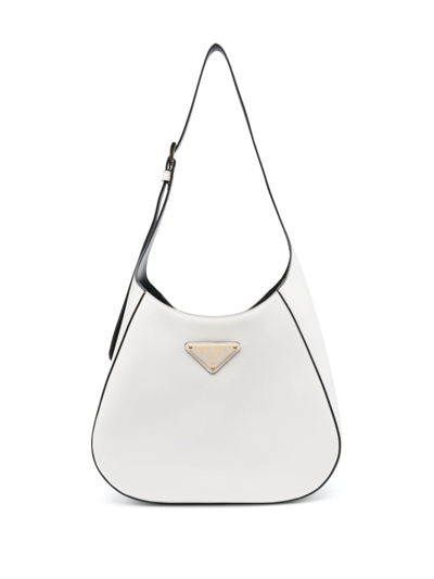 Prada Triangle-logo Leather Shoulder Bag In White