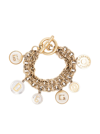 Dolce & Gabbana Logo-pendant Rope-chain Bracelet In Gold
