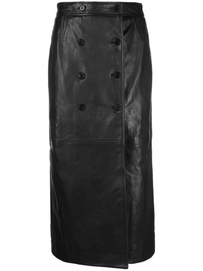 Alberta Ferretti Faux Leather Midi Skirt In Black