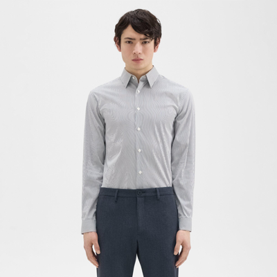 Theory Irving Shirt In Checked Good Cotton In White/baltic
