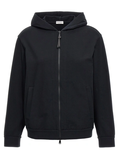 Brunello Cucinelli Jersey Hoodie In Black