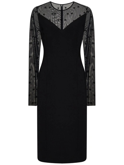 Givenchy Long Sleeve 4g Tulle Dress In Negro
