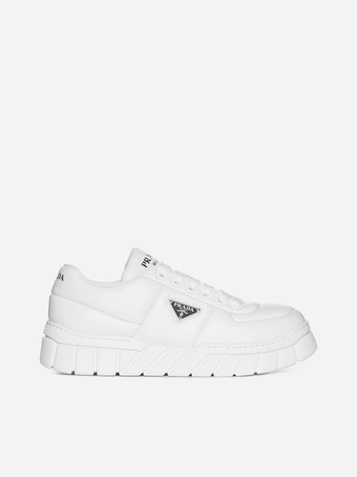 Prada Padded Nappa Leather Sneakers In Bianco