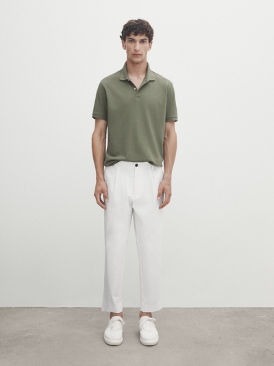 Massimo Dutti Poloshirt Aus Reinem Baumwollpikee In Khaki Ausgeblichen