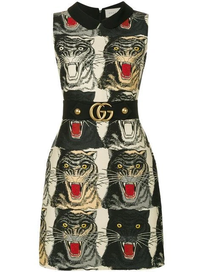 Gucci Tiger Face Cady Dress, Multi In White