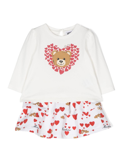 Moschino Babies' Teddy Bear-motif Jersey-fleece Dress In White