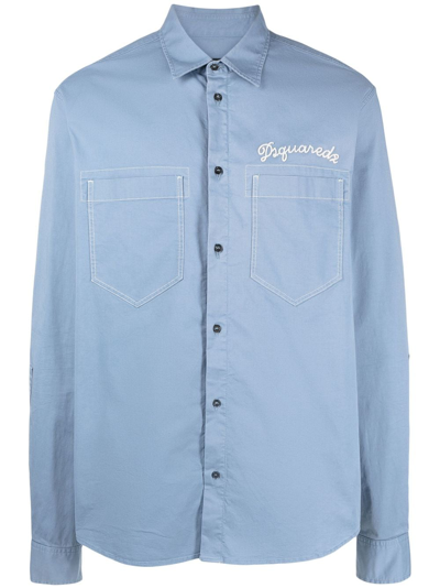Dsquared2 Logo-embroidered Cotton Shirt In Blue