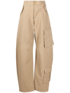 Darkpark Frayed Hem Cotton Rosalind Cargo Pants With Logo-buttons In Neutrals