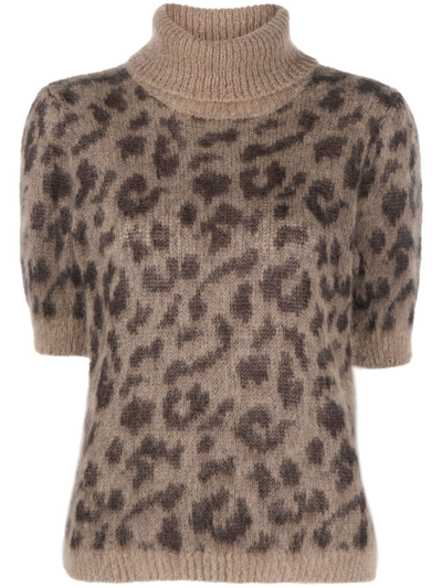 P.a.r.o.s.h Leopard-print Roll-neck Top In Brown