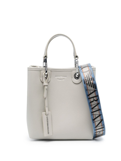Emporio Armani Myea Vertical Leather Tote Bag In Grey