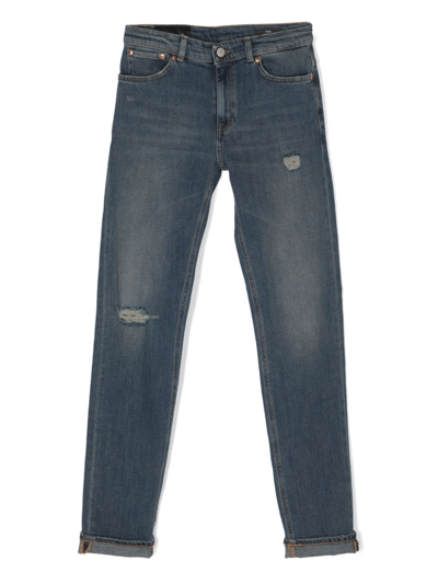 Dondup Kids' Ripped-detail Straight-leg Jeans In Blue