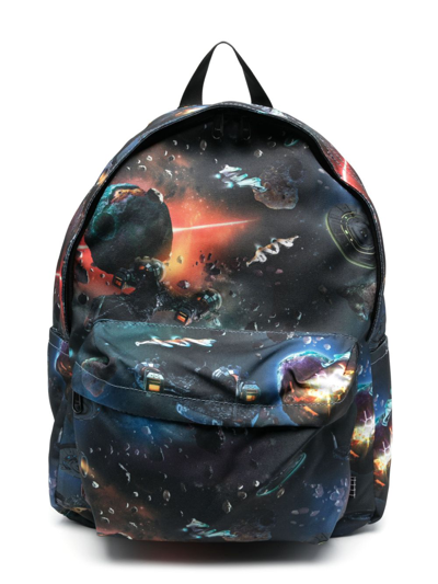 Molo Kids' Space Print Recycled Poly Backpack In Black
