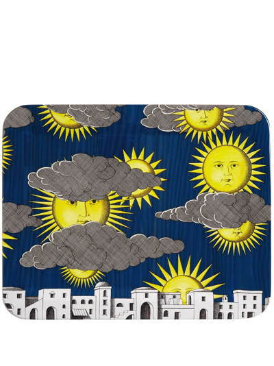 Fornasetti Sole Di Capri Hand-decorated Wood Tray In Blue