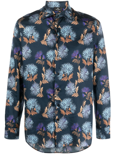 Etro Floral-print Cotton Shirt In Blue