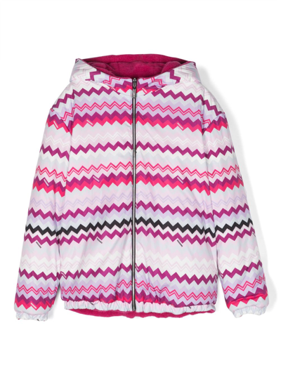 Missoni Kids' Zigzag-pattern Hooded Jacket In Pink