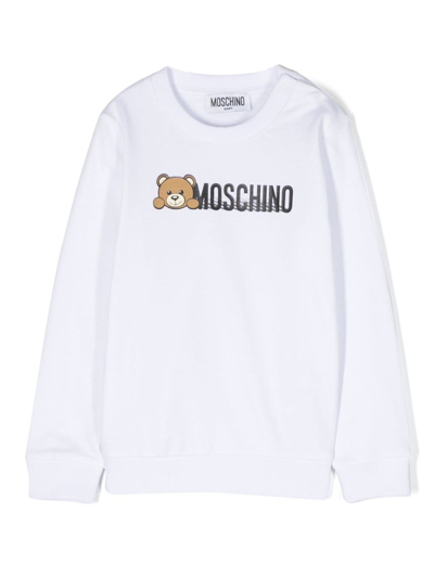 Moschino Babies' Teddy Bear 图案棉卫衣 In White