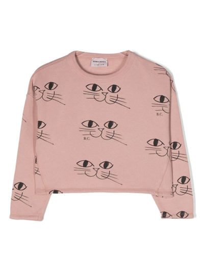 Bobo Choses Kids' Cat-print Cropped Sweatshirt In Pink
