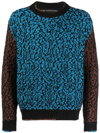 Andersson Bell Two-tone Cotton Blend Crew-neck Sweater In Blue
