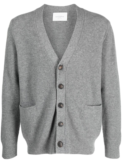 Ballantyne Ribbed-knit V-neck Cardigan In Grey