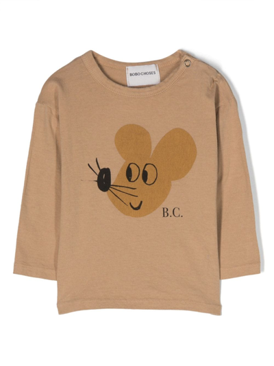 Bobo Choses Babies' Mouse-print Long-sleeve T-shirt In Neutrals