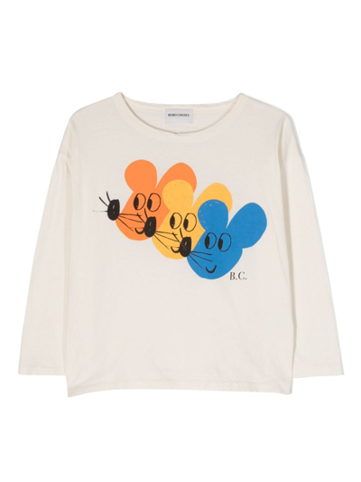 Bobo Choses Kids' Mouse-print Long-sleeve T-shirt In Neutrals