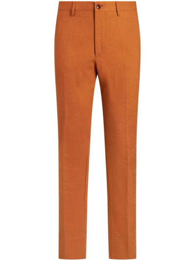 Etro Jacquard Tailored Trousers In Orange