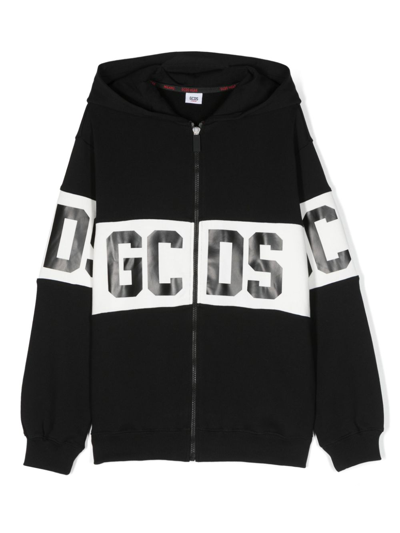 Gcds Kids' Logo-print Cotton Bomber Jacket In Black