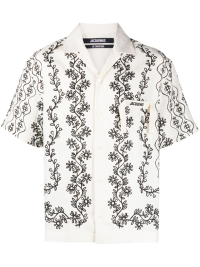 Jacquemus Mens Print Black Provencales La Chemise Jean Floral-pattern Boxy-fit Linen Shirt In Neutrals