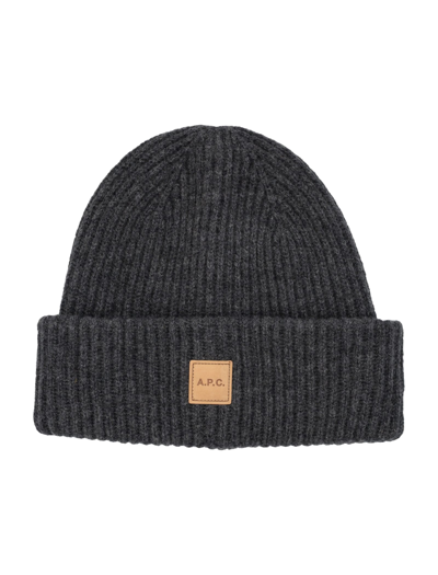 Apc Michelle Logo-patch Beanie In Heathered Anthracite