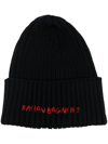 RUSLAN BAGINSKIY BLACK LOGO-EMBROIDERED BEANIE HAT,BN033034WARUWOOL18741447