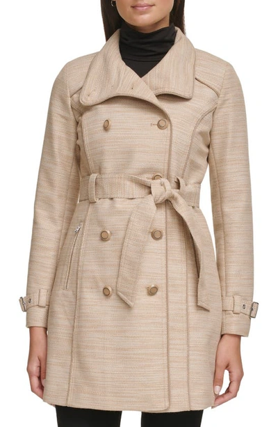 Guess Belted Trench Coat In Khaki/ White