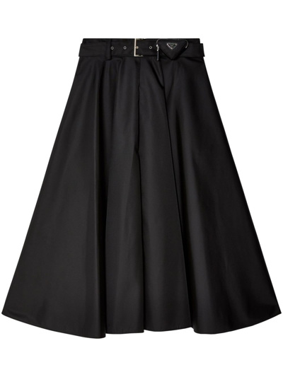 Prada Re-nylon Belted Midi Skirt In Black
