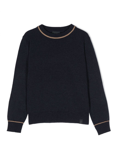 Fay Kids' Contrasting Elbow-patch Knitted Jumper In Blue