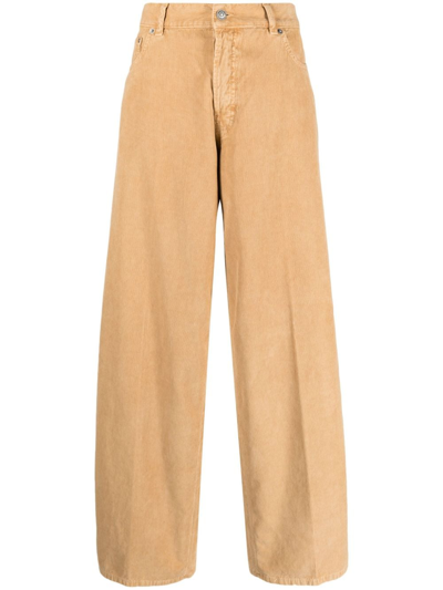 Haikure Corduroy Straight-leg Cotton Trousers In Neutrals