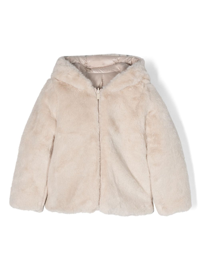 Abel & Lula Kids' Faux-fur Zip-fastening Hooded Coat In Neutrals