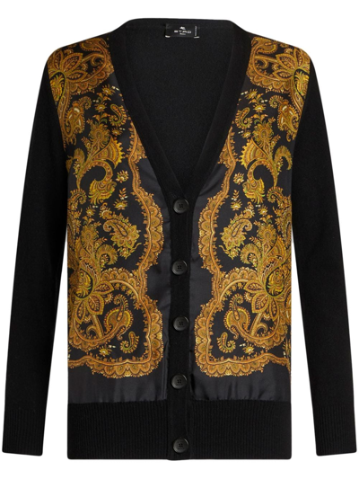 Etro Paisley-print Panelled Cardigan In Blue